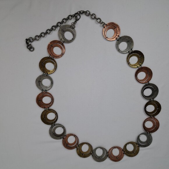Boho Multi Tone Metal Hoop Chain Belt w/ Silver, Copper, Brass Tone Double Hoops - Picture 12 of 16
